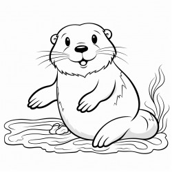 otter floating on its back with a shell on its belly