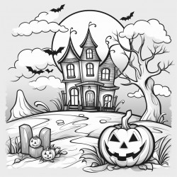 coloring page summer halloween in the see no background white and black