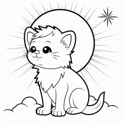 a kitty cat sitting in the background looking at the sun