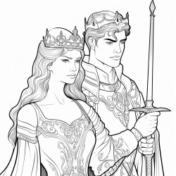 a female assassin holding a dagger to a prince wearing a crown throat