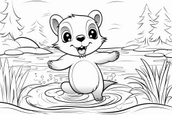 cute little forest creature that swims and dances in the river