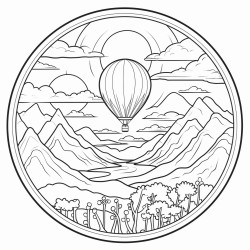 window view air baloon going up night theme nature in background mountains