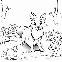 a group of rabbits running away from a sneaky red fox the rabbits enters their hole while the sneaky red fox observes