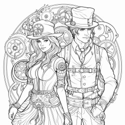 steampunk couple holding hands