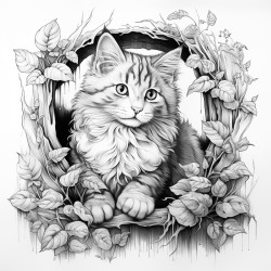 a curious cat exploring a magical forest