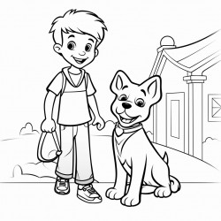 boy meeting stray dog