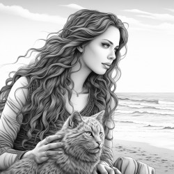 woman and cat on beach