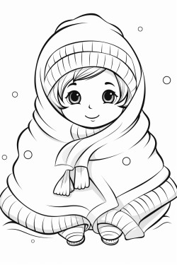 a cute snuggled with a blanket   coloring bookvector white background black and white black drawing