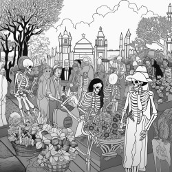 people gathering for day of the dead at a cemetary