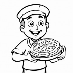 pizza man with pepperoni pizza in an open pizza box the pepperoni must be blank so we can colour it in