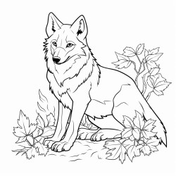 a wolf with fall leaves
