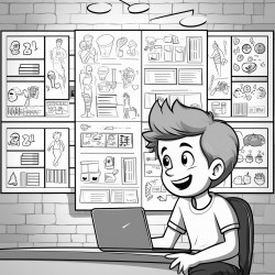 a black digital marketer working with there advertisements on the wall behind them