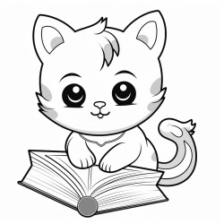 nonoline kitty cat reading a book bold lines