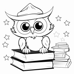 a wise owl with a graduation cap sitting on a stack of books under a starry sky