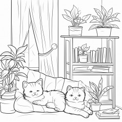 cats in a cozy room with plants