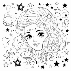 a cute celestial harmony  coloring bookvector white background black and white black drawing