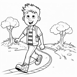 a boy walk on road zebra