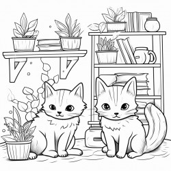 cats in a cozy room with plants