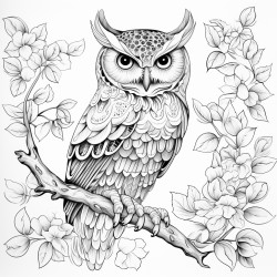 write a prompt for the colouring idea owls in the nightremember it must be in black and whiteso that the adult will be the one to colour it not more than 300 characters