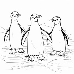 three penguins dancing on drift ice