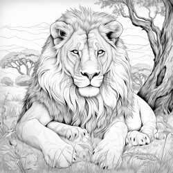 a majestic lion resting under a tree in the savannah