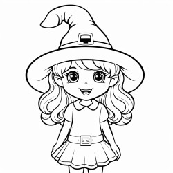 girl with a pumpkin head and witch hat