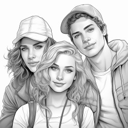 draw a group  2 teen boys and 1 teen girl