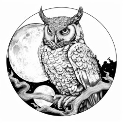 great horned owl gliding in front of the moon