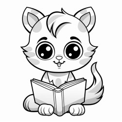 nonoline kitty cat reading a book bold lines