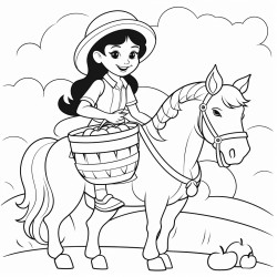apples basket girl on horse