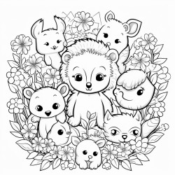 a beautiful garden full of flowers and baby animals