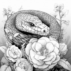 snake mystical theme highly detailed black outline floral elements
