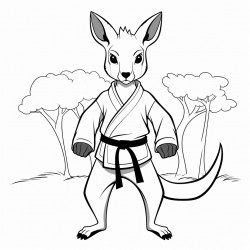 a kangaroo with a black belt in the forest