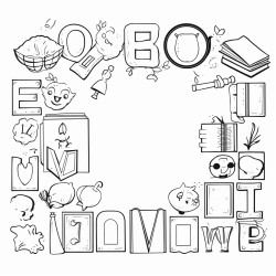 page borders with speech bubbles alphabet blocks and open dictionaries