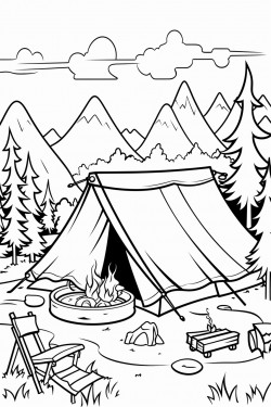 camp scene with god provides across the top