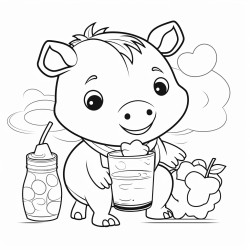 pig enjoying a lemonade at the beacg