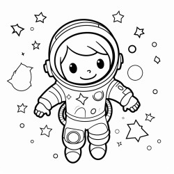 a cute astronaut floating in space surrounded by twinkling stars