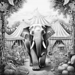 circus with a tent elephant clowns tigers and an audience