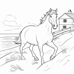 cheval qui court a proximiter dune ferme