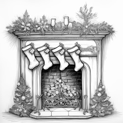a cozy fireplace scene with stockings garlands and a crackling fire