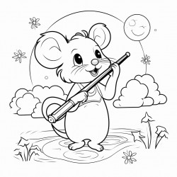 a mouse playing a flute under the moonlight