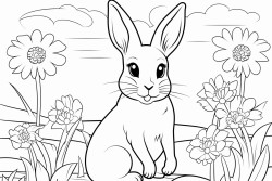 a rabbit in a garden of daffodils