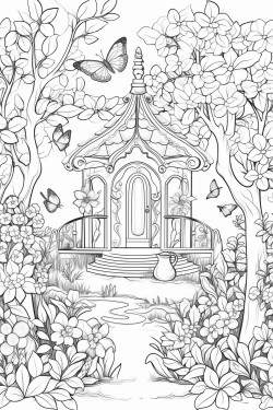 a cute serenity garden  coloring bookvector white background black and white black drawing