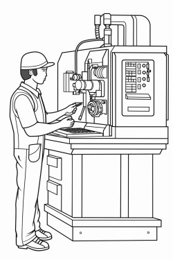 a machinist standing at a cnc machine inputting a program