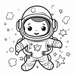 a cute astronaut floating in space surrounded by twinkling stars