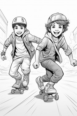 two boys racing on skateboards