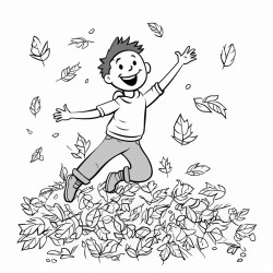 jumping into a leaf pile a joyful character jumping into a big pile of colorful leaves with leaves flying everywhere