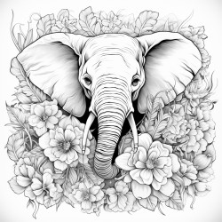 cute elephant with flowers or abstract designs