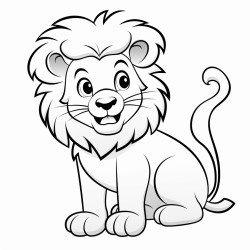 a smiling lion sitting with a big fluffy mane