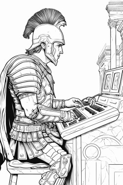 a roman soldier playing an arcade machine